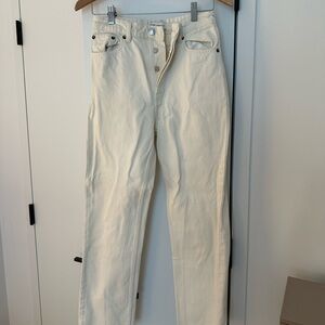 Zara Cream Cropped Jeans with Frayed Hem